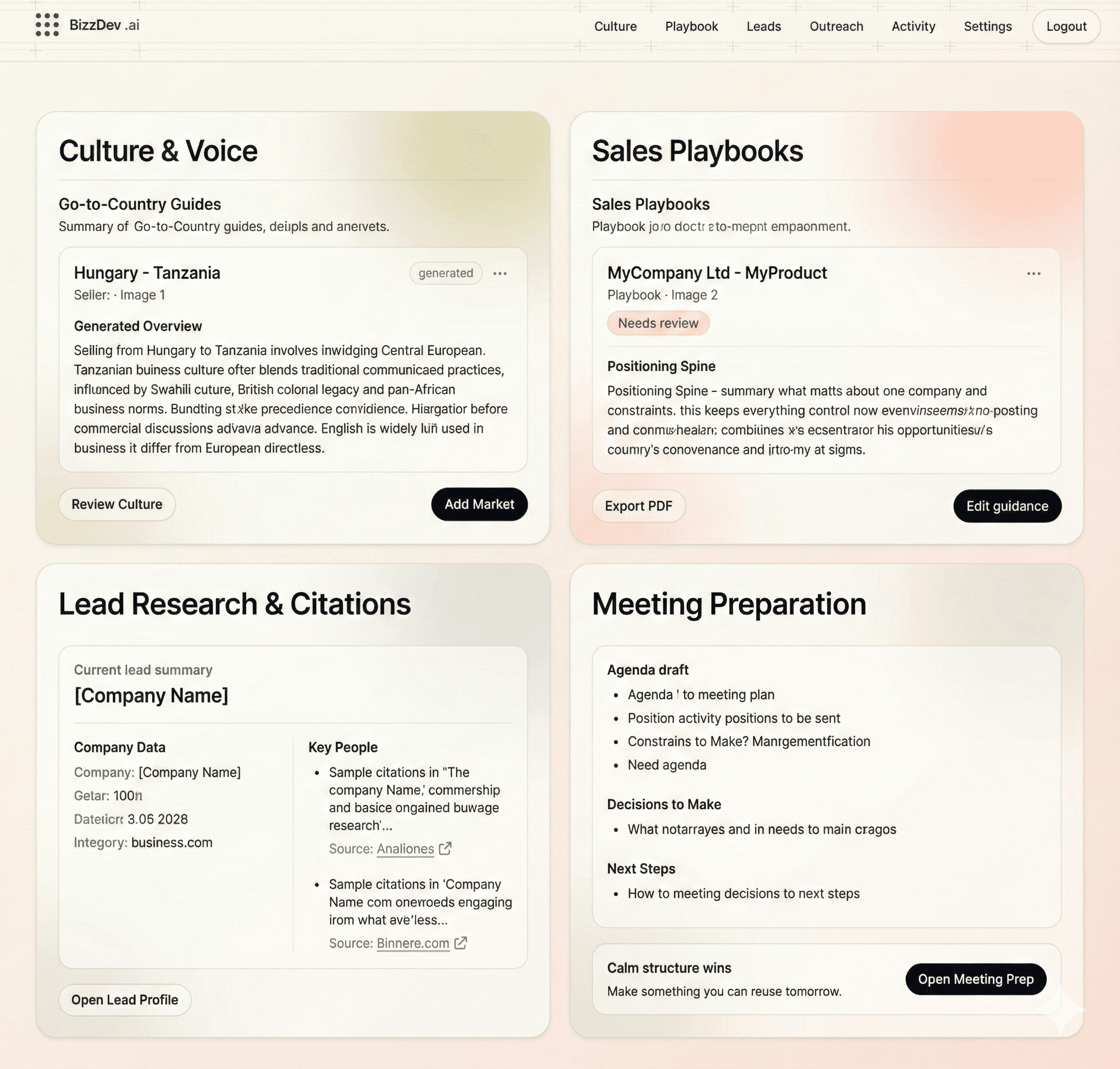 BizzDev.ai UI preview